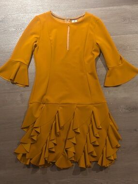 Gil Santucci Mustard Yellow Ruffle Mini Dress | Made in Italy | IT 44 (US M)